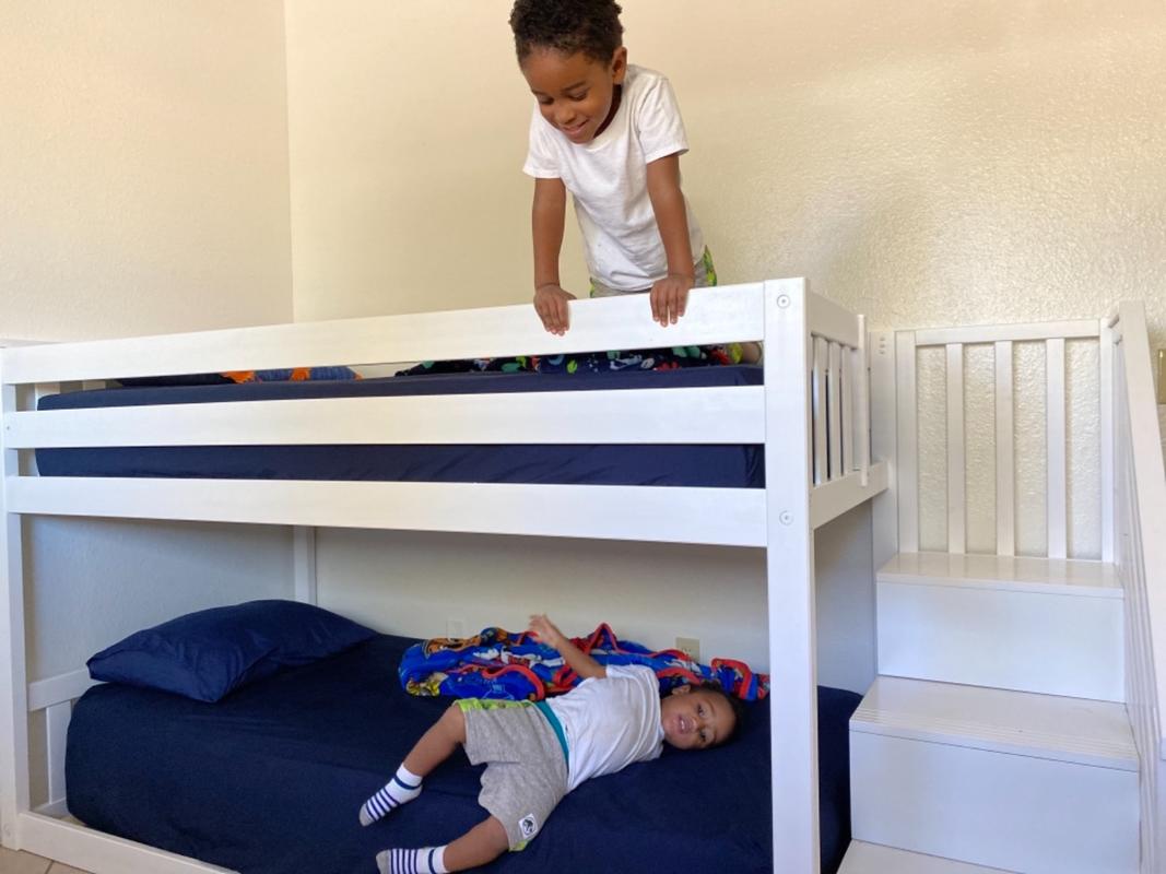 Kid S Twin Over Size Low Bunk Bed, Toddler Bunk Beds With Stairs