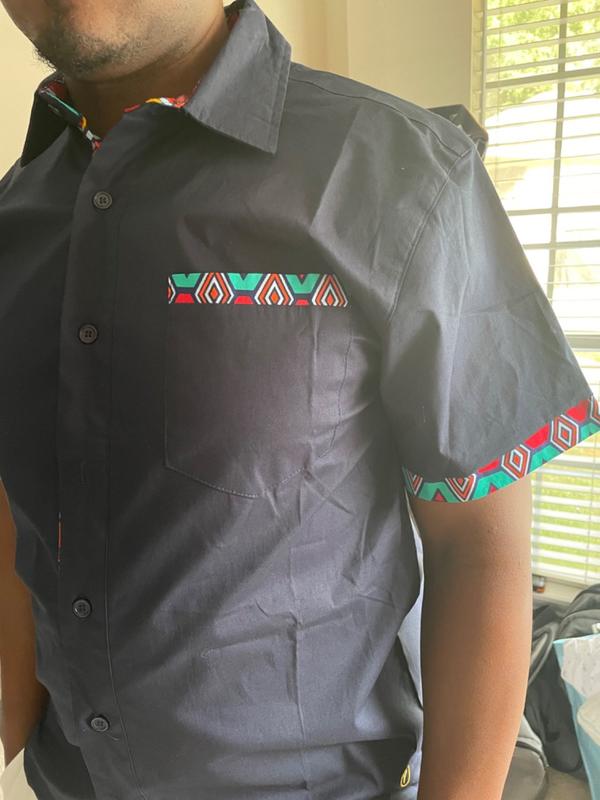 Salim Men's African Print Color-Blocked Shirt (Navy/Rainbow Tribal) – D' IYANU