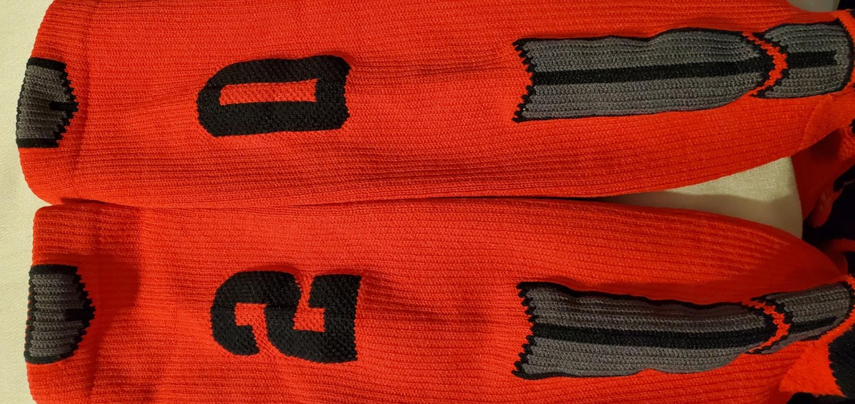 MadSportsStuff Red and Black Player ID Custom Number Over The Calf Socks for Softball Baseball Football Boys and Girls