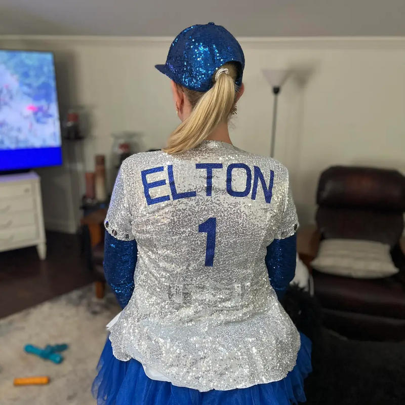 Rocketman Elton John Dodgers Baseball Sequin Cosplay Jumpsuit Costume  Uniform