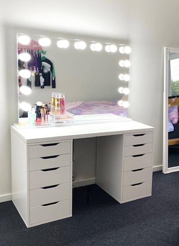 Hollywood Slimline Xl Vanity Mirror, Ainsley Makeup Vanity Desk With Mirror