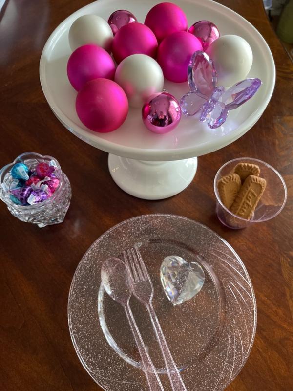 Clear Plastic Plates with Rose Gold Glitter, Plastic Dinner Plates