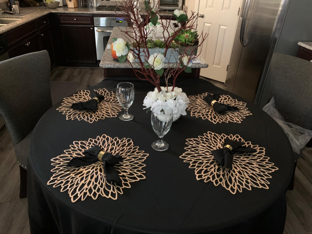6 Pack 15" Gold Floral Vinyl Placemats Non Slip Dining Table Placemats tableclothsfactory