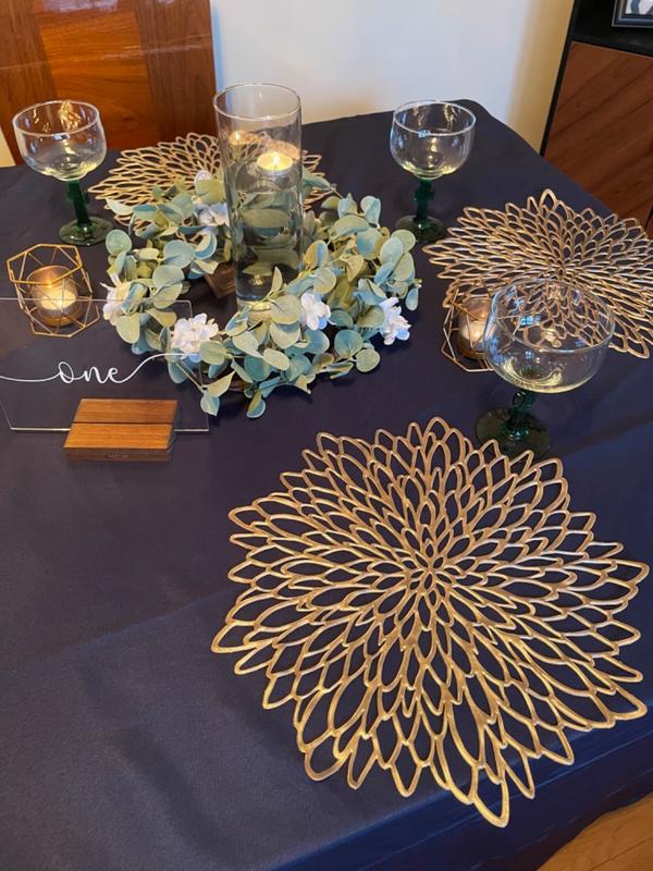 6 Pack 15" Gold Floral Vinyl Placemats Non Slip Dining Table Placemats tableclothsfactory