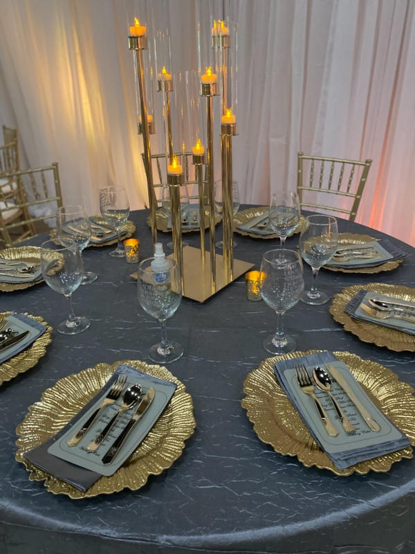 42" 8 Arms Gold Cluster Candle Holder With 8 Glass Shades, Large