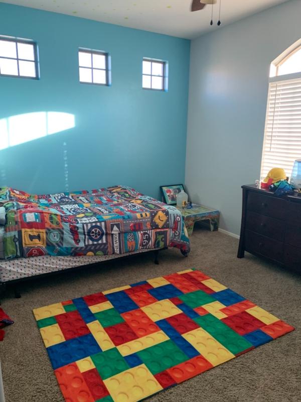 Children's Colourful Lego Print Area Rug Kids Floor Mat Boys Girls Playroom Rugs