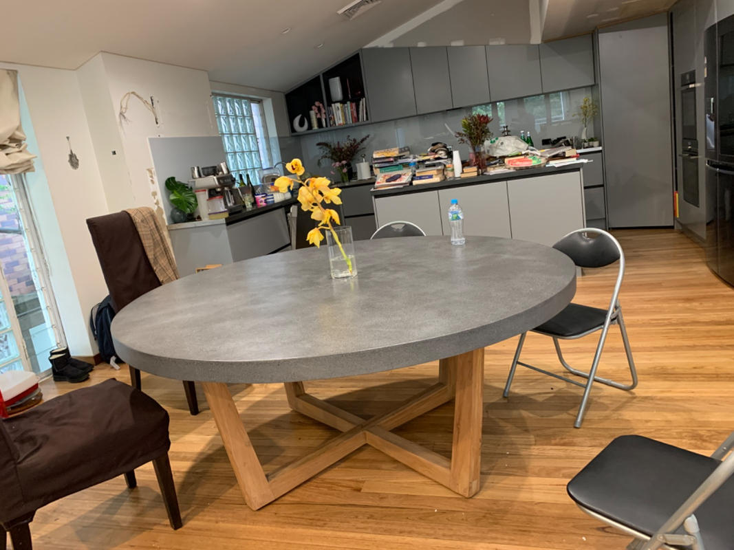 modern round concrete kitchen table
