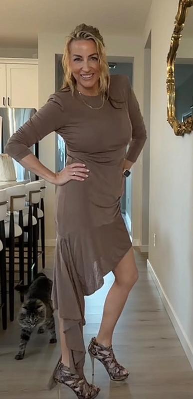 knee length dresses for ladies Asymmetrical Tiered Ruffle Midi Dress main image 0