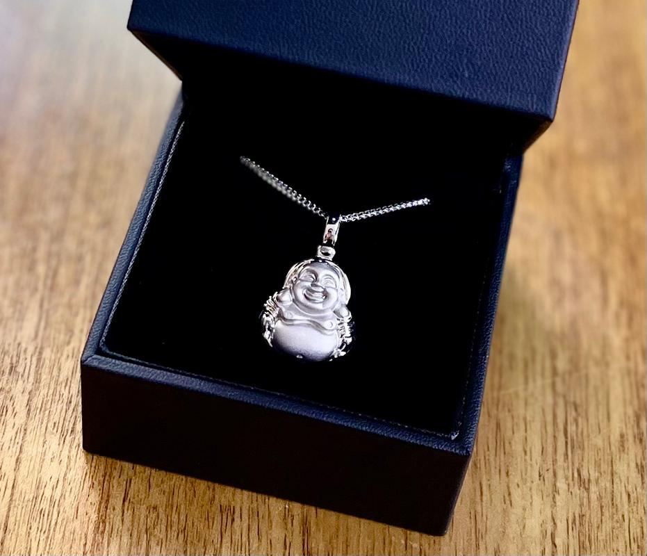 10k Yellow Gold Laughing Buddha Pendant Necklace - 16 Inch - Lucky Charm Gift