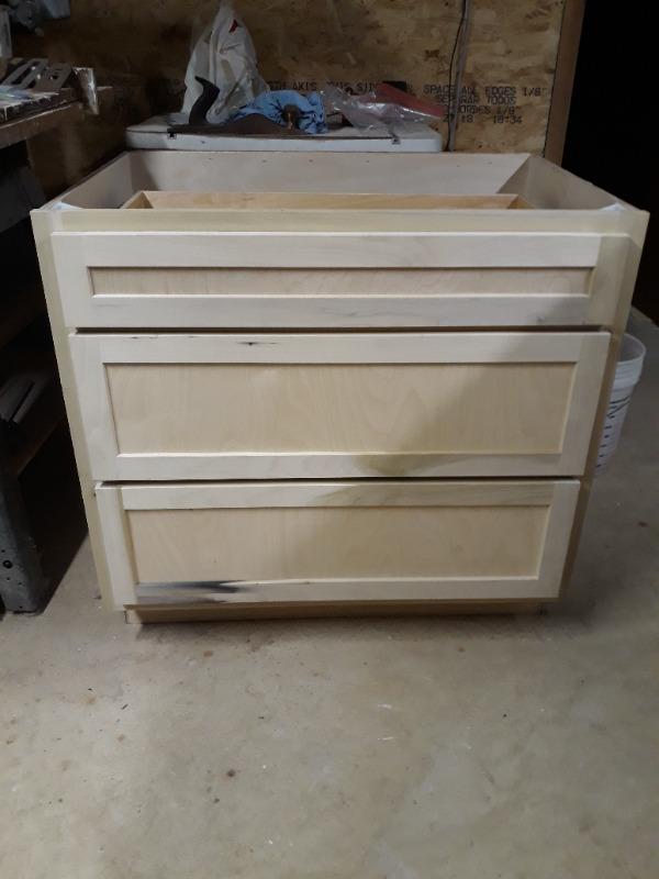 Kitchen Drawer Base Cabinet, Unfinished Poplar, Shaker Style, 36 in