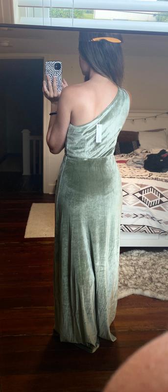 Tatiana Velvet One Shoulder Maxi Dress Eucalyptus Baltic Born