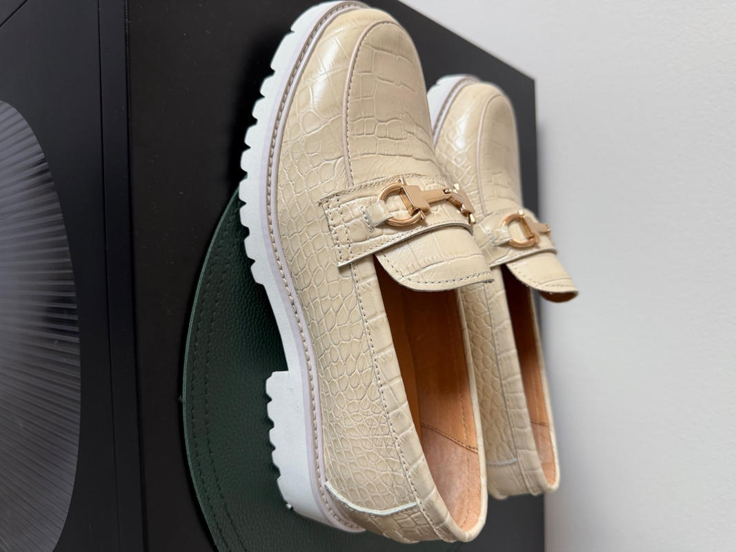 Ms. Boulevard Beige Croc Leather Bit Loafers