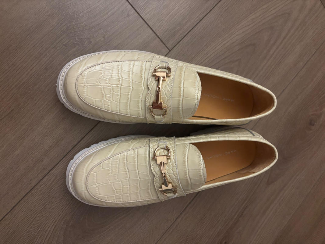 Ms. Boulevard Beige Croc Leather Bit Loafers
