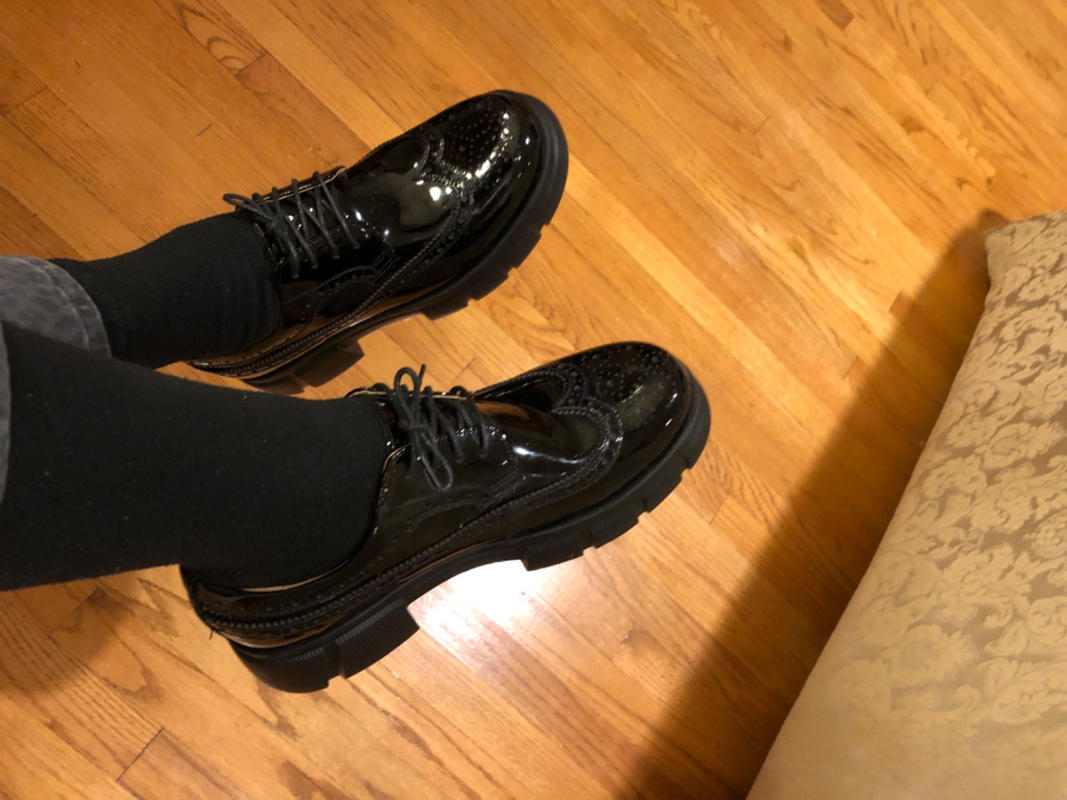Ms. Alexander Black Patent Leather Lug Wingtip Derby
