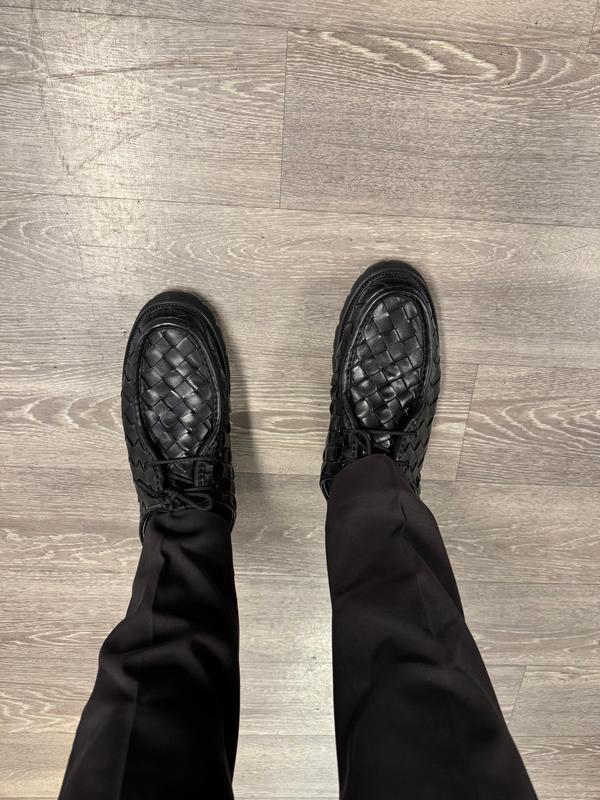 Montana Black Woven Leather Moc Toe Derbys display picture 1