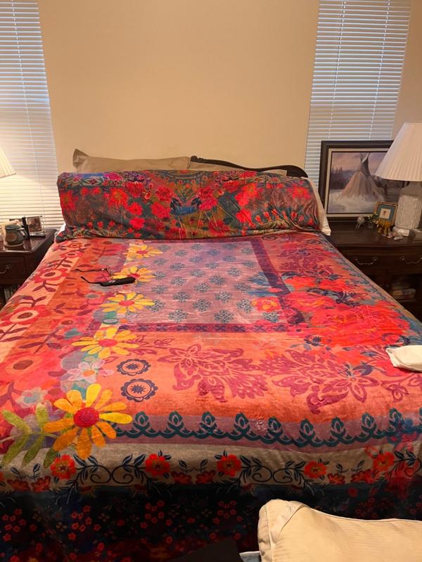 Faux Fur Throw Blanket Folk Flower Natural Life