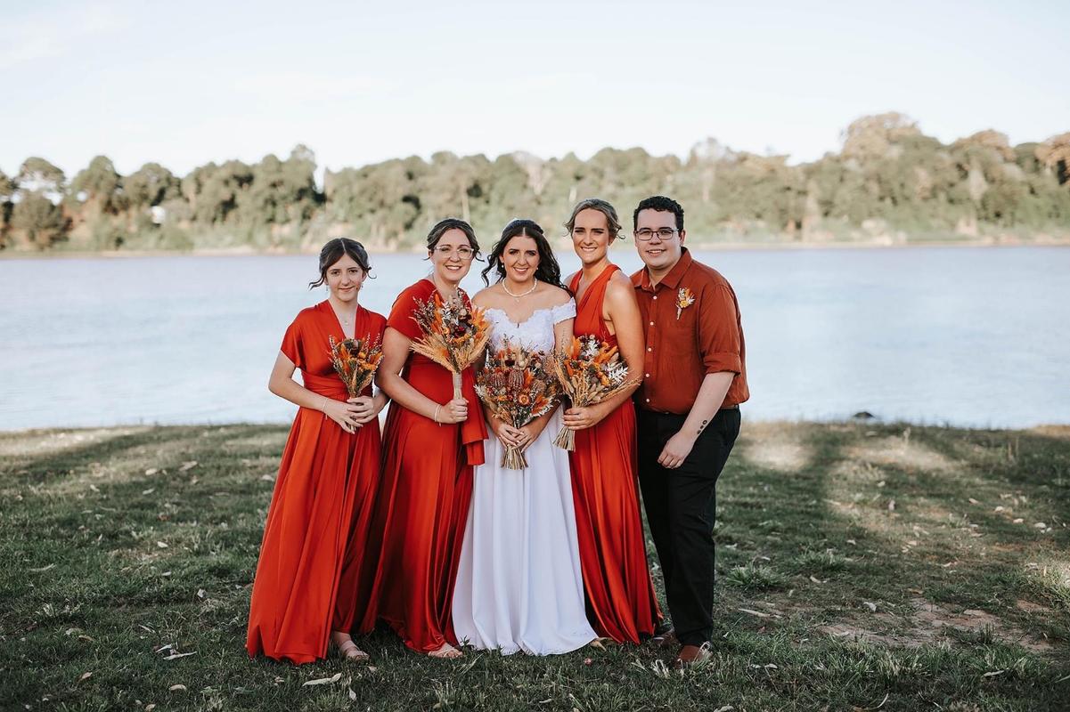 Orange and hot sale maroon dress