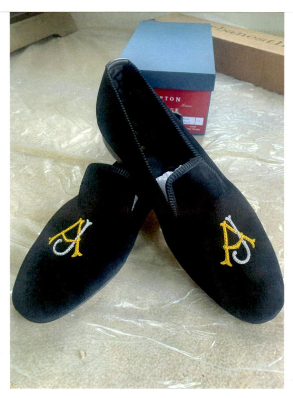 PRINCESS Womens Navy Suede Leather Slip On Gold Embroidery Luxury Custom  Initials Slippers