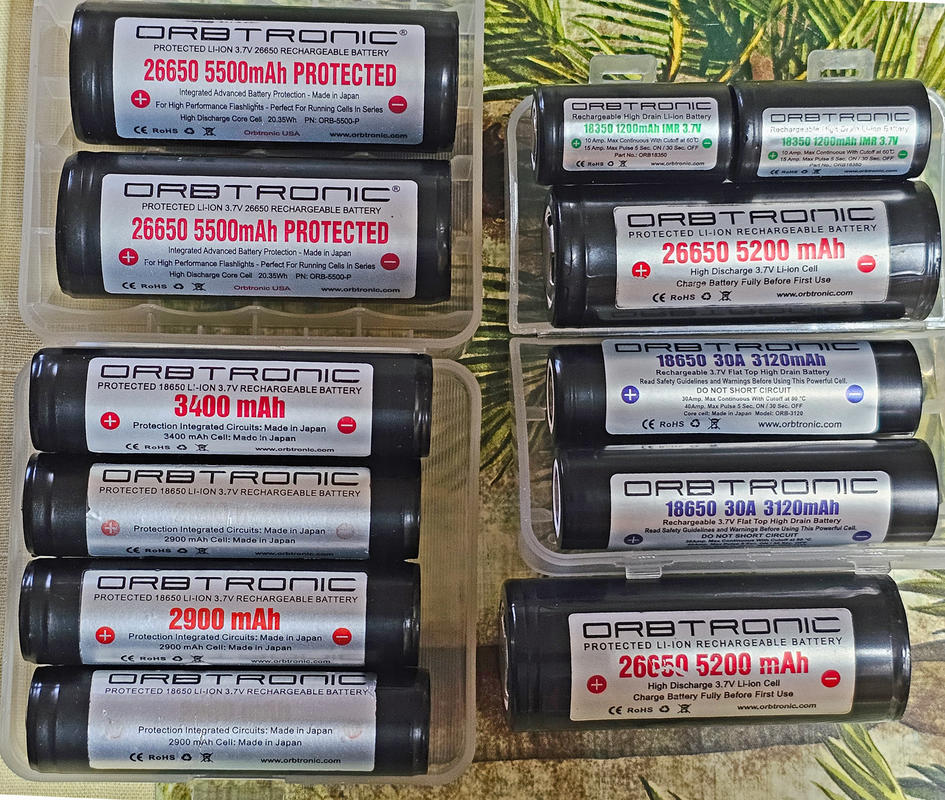 30A -40A 18650 3120mAh (Rechargeable) Battery Flat Top Orbtronic