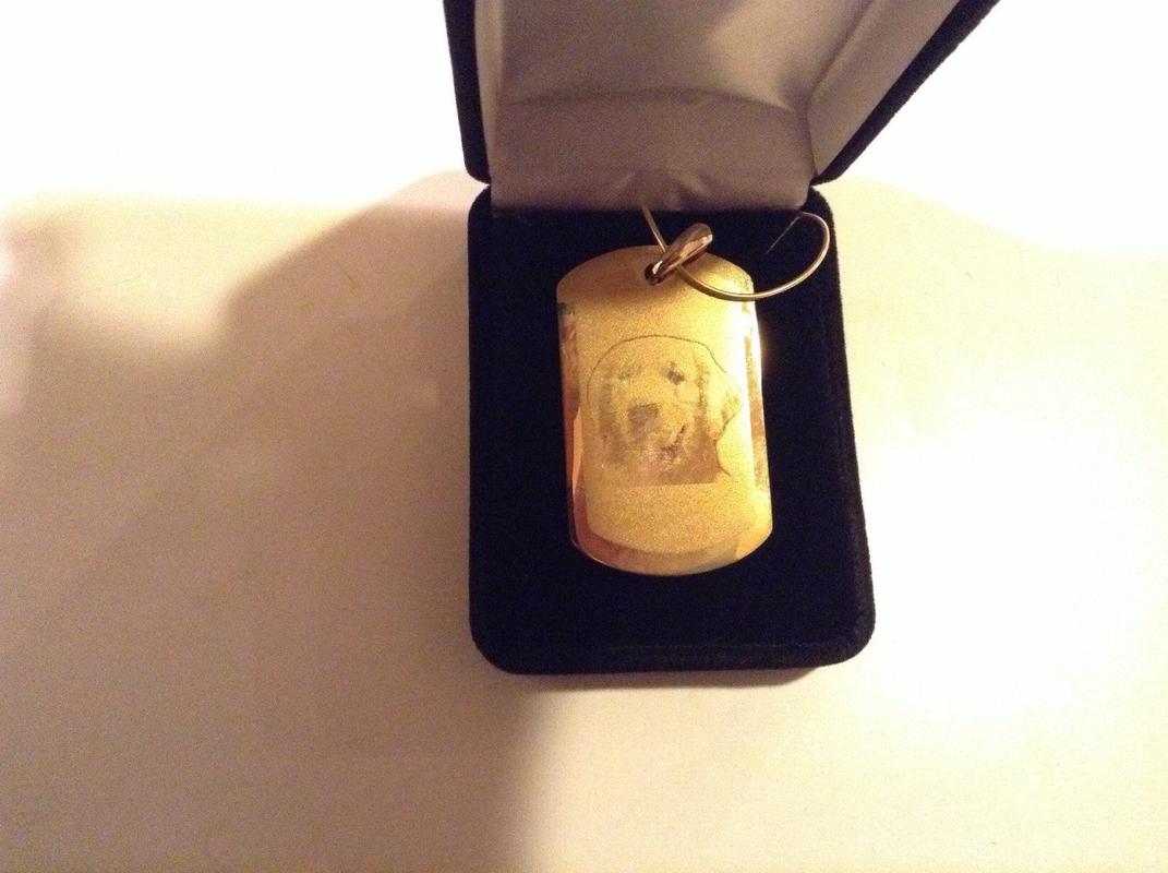 Large Dog Tag Photo Engraved Gold Plated Over Stainless Keepsake