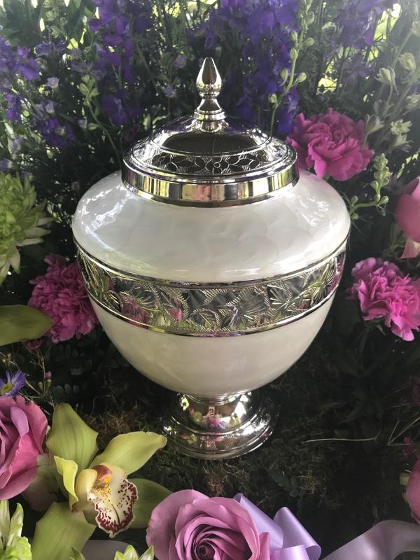 Blessing Brass Cremation Urn in Pearl White - Urns Northwest