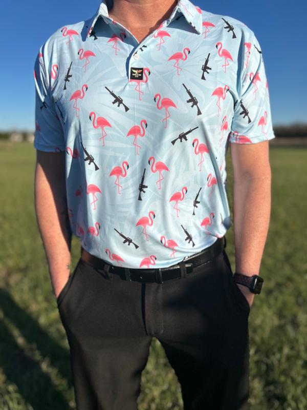 Armed Flamingos Golf Polo Shirt - Make a Bold Statement – Eagle