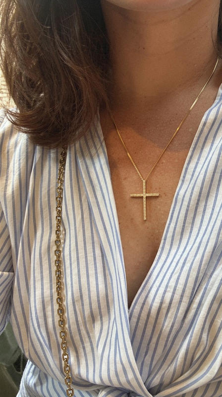 Gelin Diamond Pave Thin Cross Necklace in 14K Gold