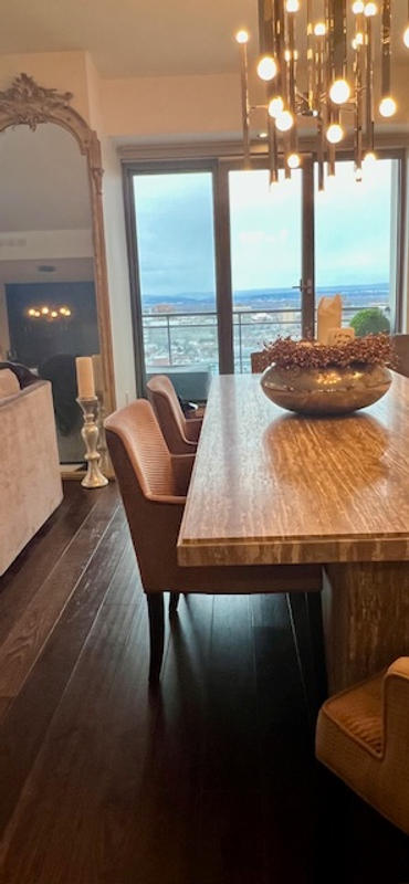 August Rectangle Travertine Dining Table with Block Legs