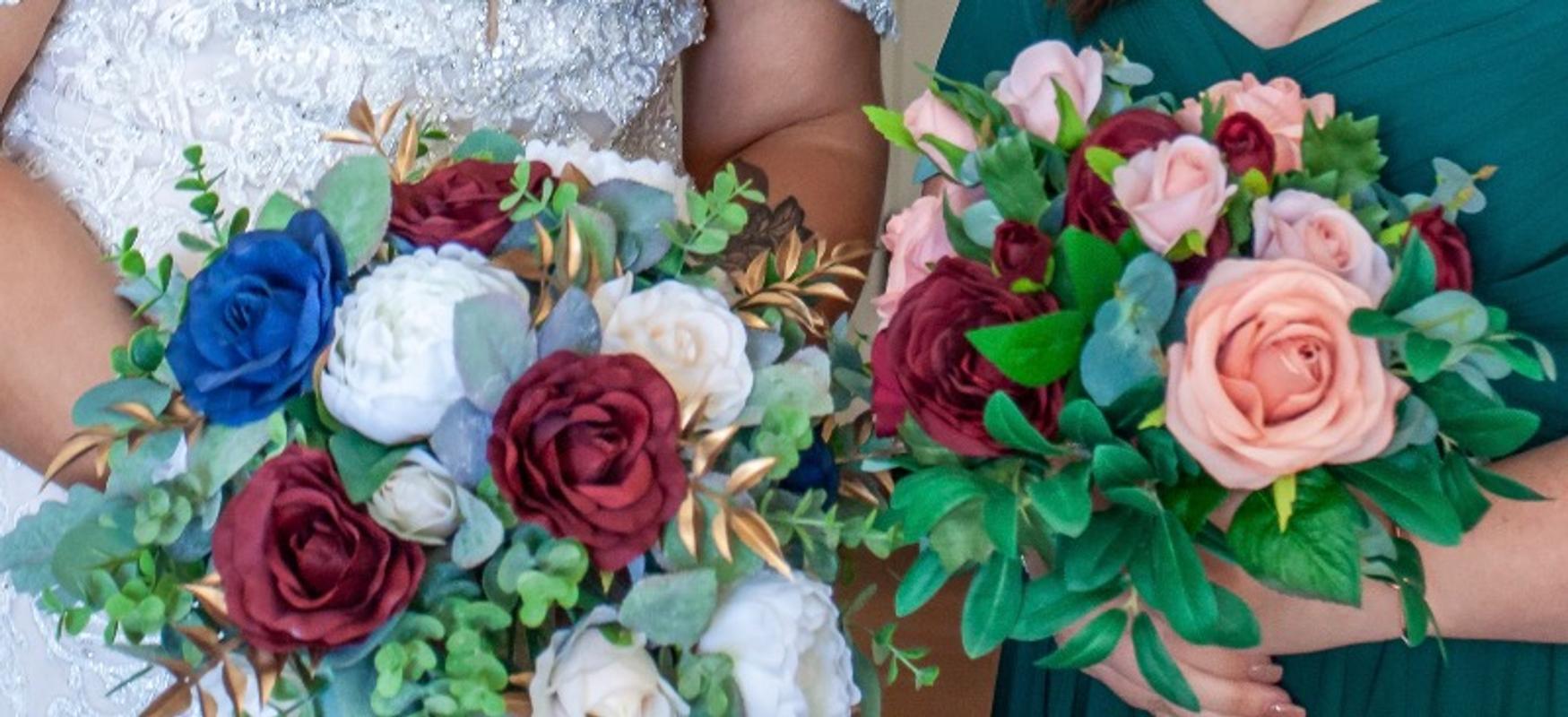 Burgundy Dusty Pink Silk Wedding Bouquets with Greenery