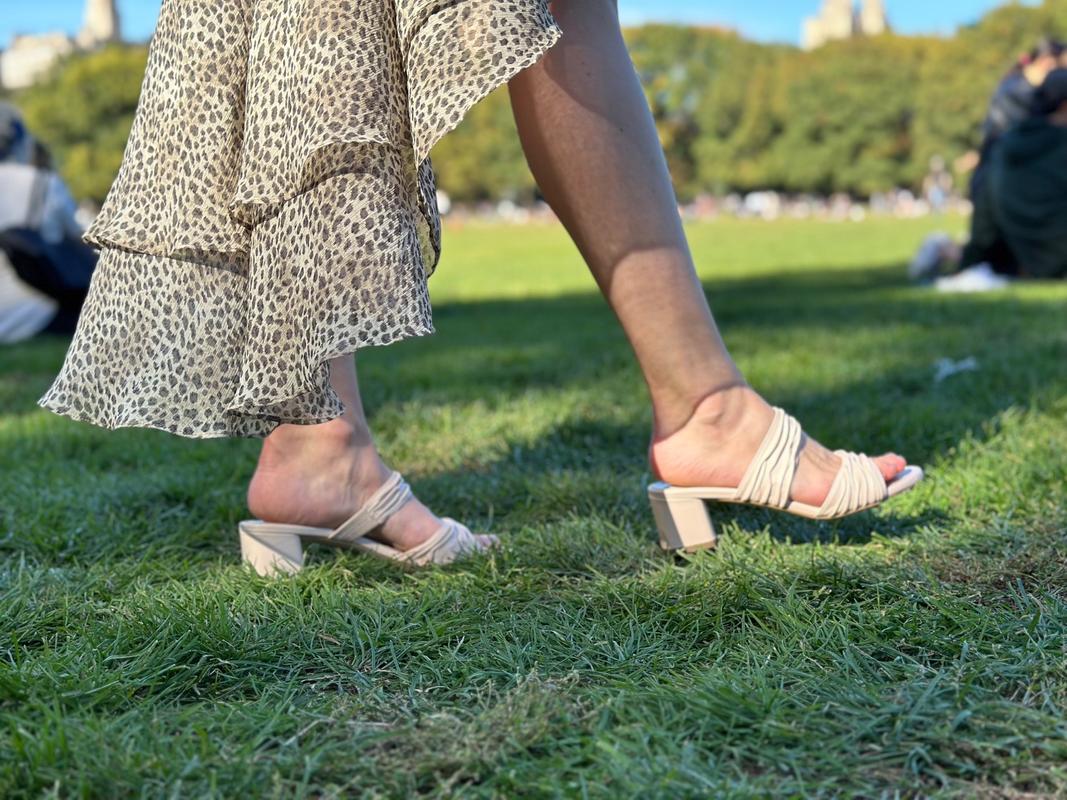 Sophia Sandal | Caramel Leather Block Mid-Heel Mules