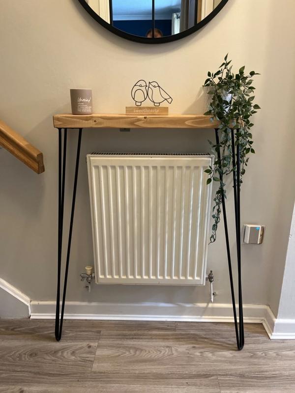 Buy Rustic RADIATOR shelf /console table with hairpin legs Masterplank UK