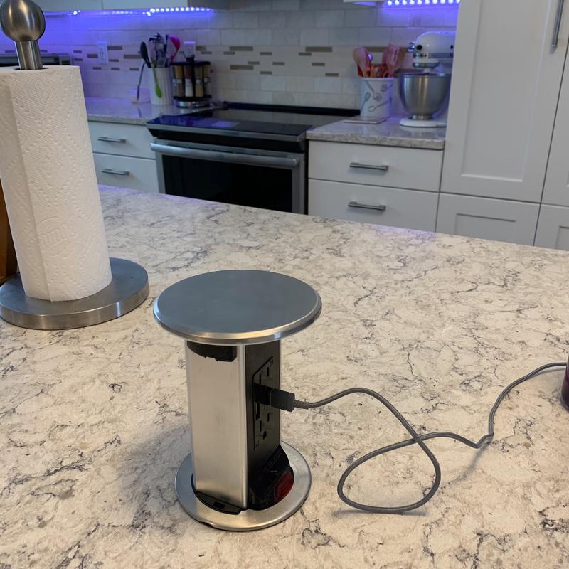 Automatic Pop up Outlet for Kitchen Counter Island,Pop Out Outlet Station  with USB C, Splash Resistant,3.15 Diameter Round Pop Up Counter Outlet  with