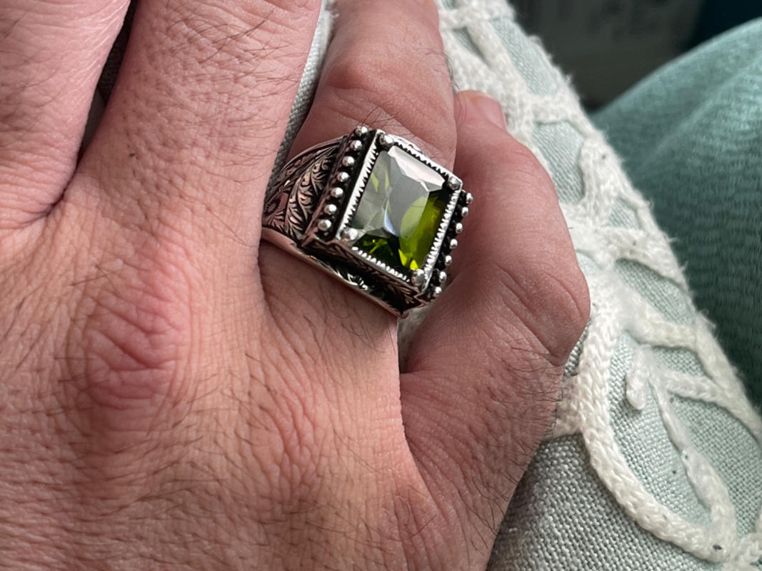 Green Zircon Handmade Men's Ring