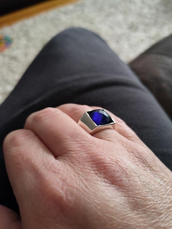 Minimal Square Silver Ring with Zircon Blue