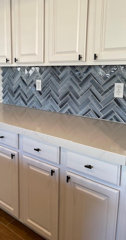 Blue Glass Large Herringbone Mosaic Backsplash Tile