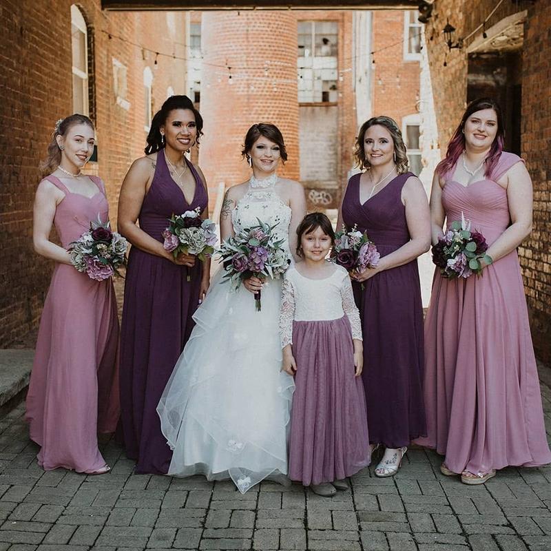 Dusty Blue Violet Chiffon Bridesmaid Dress