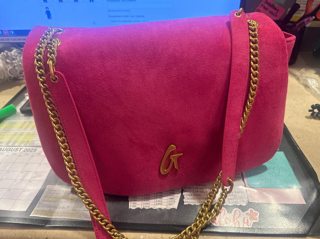 Medium Suede Flap Bag | Hot Pink | Vegan Suede | 3 Compartments