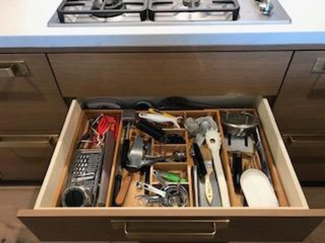 KitchenEdge Adjustable Kitchen Drawer Organizer for Utensils and Junk,  Expandable to 28 Inches Wide, 9 Compartments, 100% Bamboo