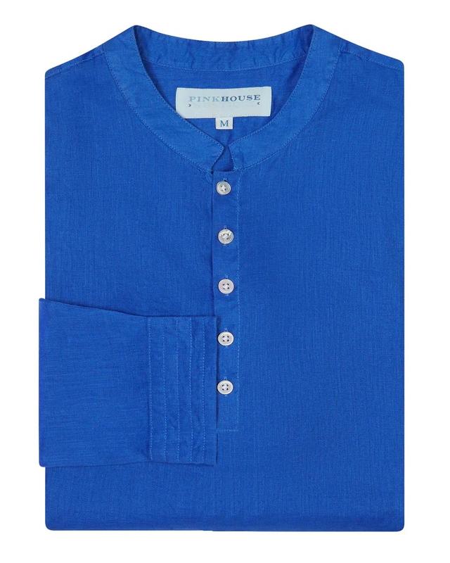 Linen Collarless Shirt – Pink House