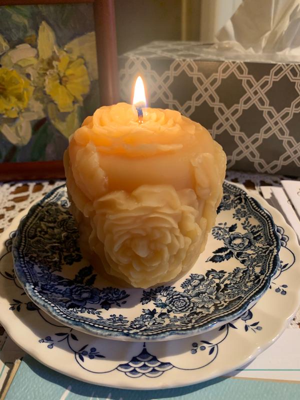 Beeswax Rose Blossom Pillar Candle | Big Dipper Wax Works