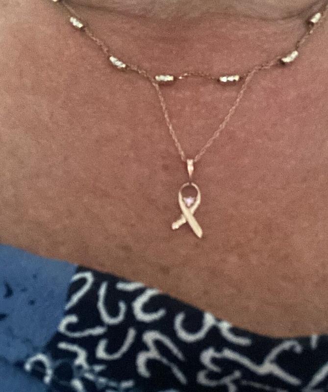 Sterling Silver Awareness Ribbon Pendant with Pink