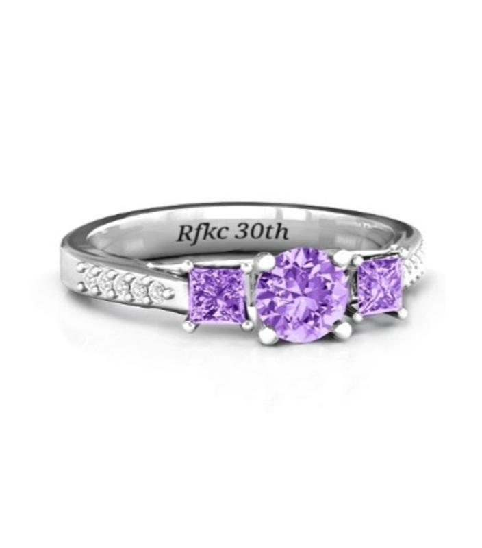 Sterling Silver Three Stone Eternity Ring with Twin Accent
