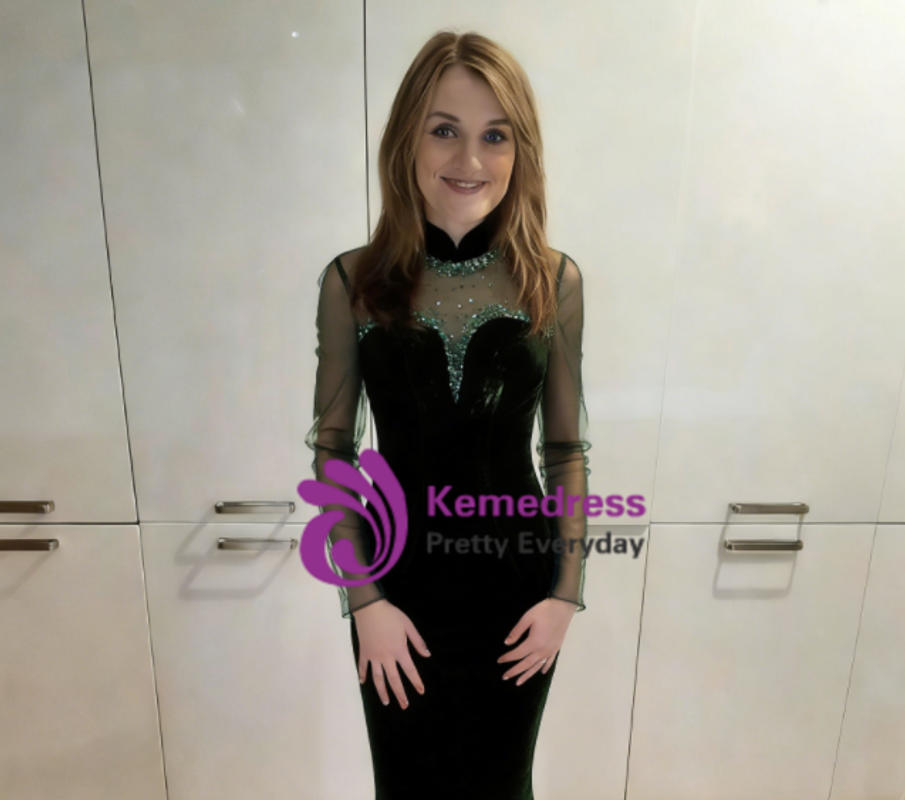 Green Mermaid Velvet High Neck Long Sleeve Mother Of The Bride Dress Green Mermaid Velvet High Neck Long Sleeve Mother Of The Bride Dress