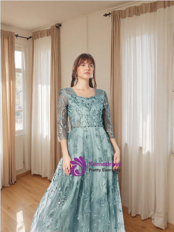 slim fit dress slacks Lace Ruffle Teal Mother of Bride Dress with Jacket main image 0