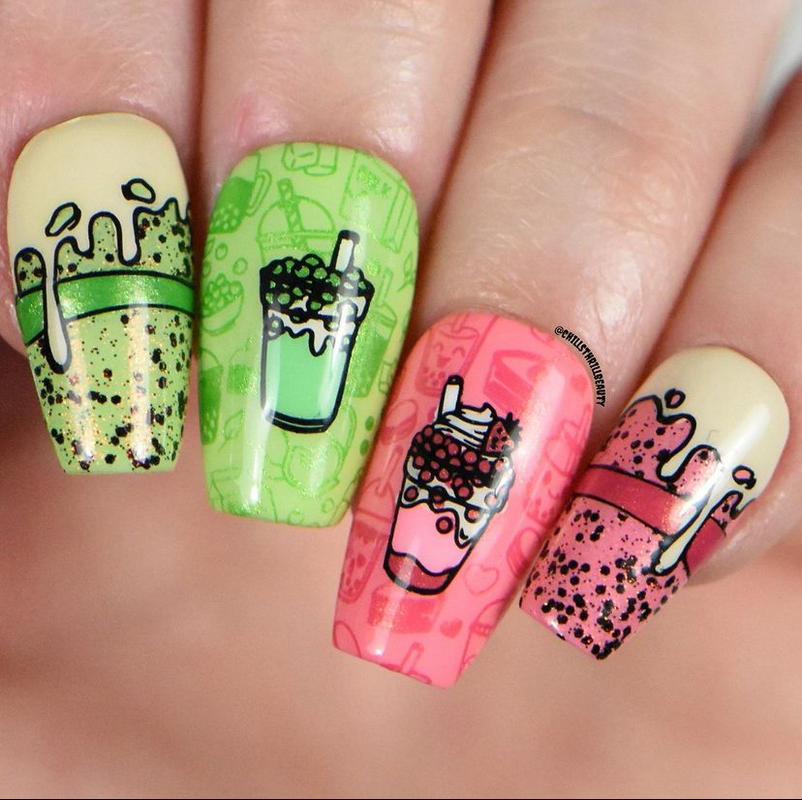 Milk Tea Addiction (M273) Nail Stamping Plate