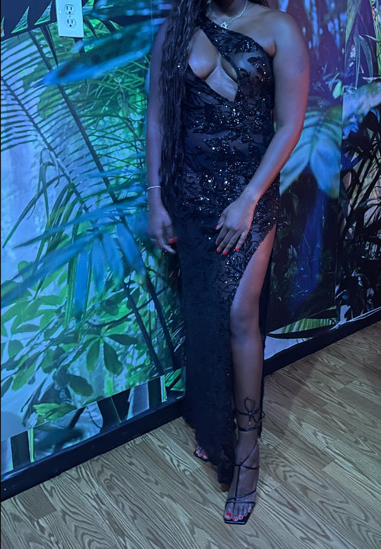 black sequin cut out dress Black main image 1