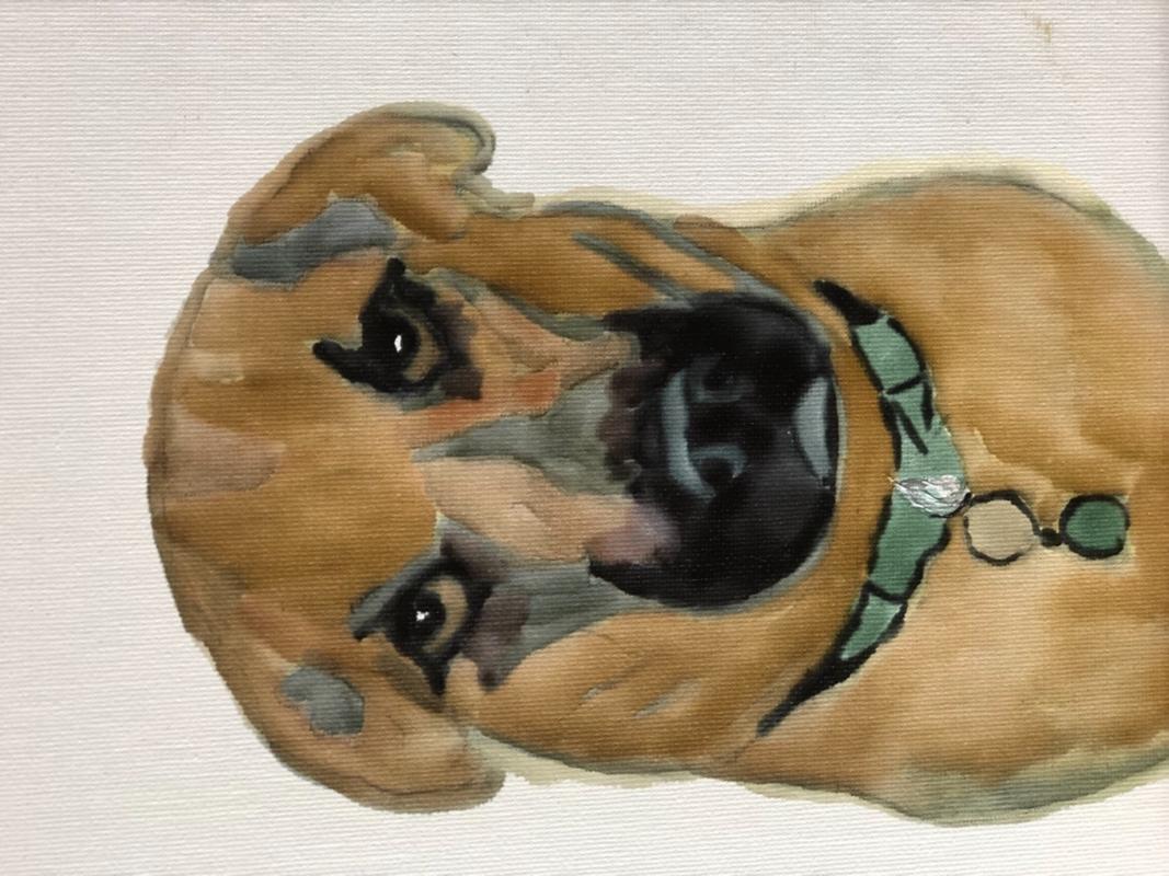 Amstaff gazes | Original acrylic painting on hardboard | 20 selling x 20 cm | 7.8x7.8''