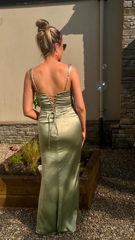Sage Prom Dress Addison Sqaure Neck Satin Maxi