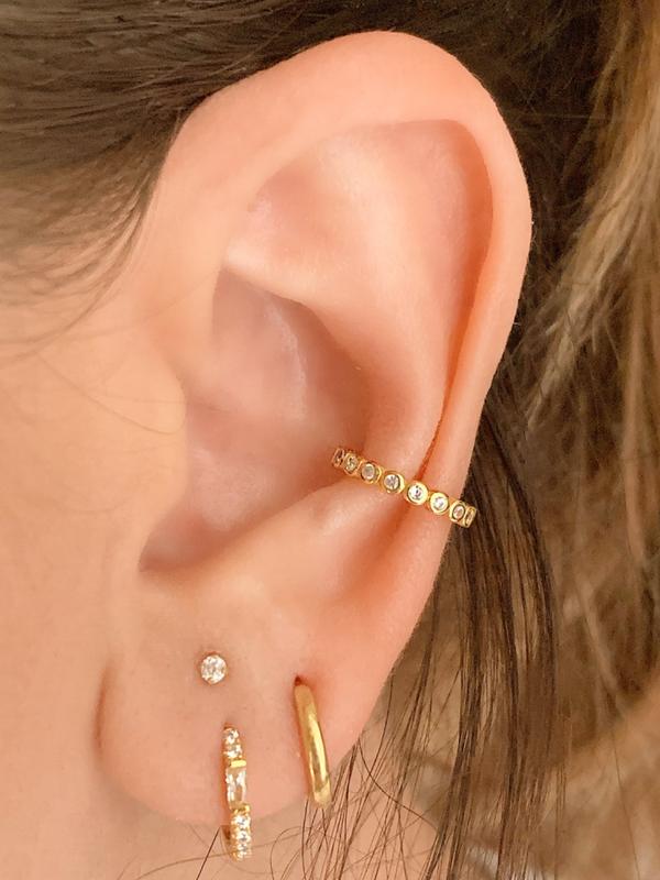 【AMY O】Gemstone Baguette Huggie Earrings ピアス Gold☆3色 Huggie Earrings, Emerald Baguette Earrings, May Birthstone