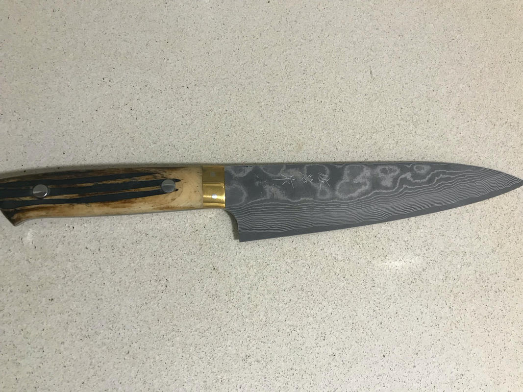 Takeshi Saji VG10 Black Damascus DHW Japanese Chef's Chinese Cooking Knife  220mm with White Antler Handle